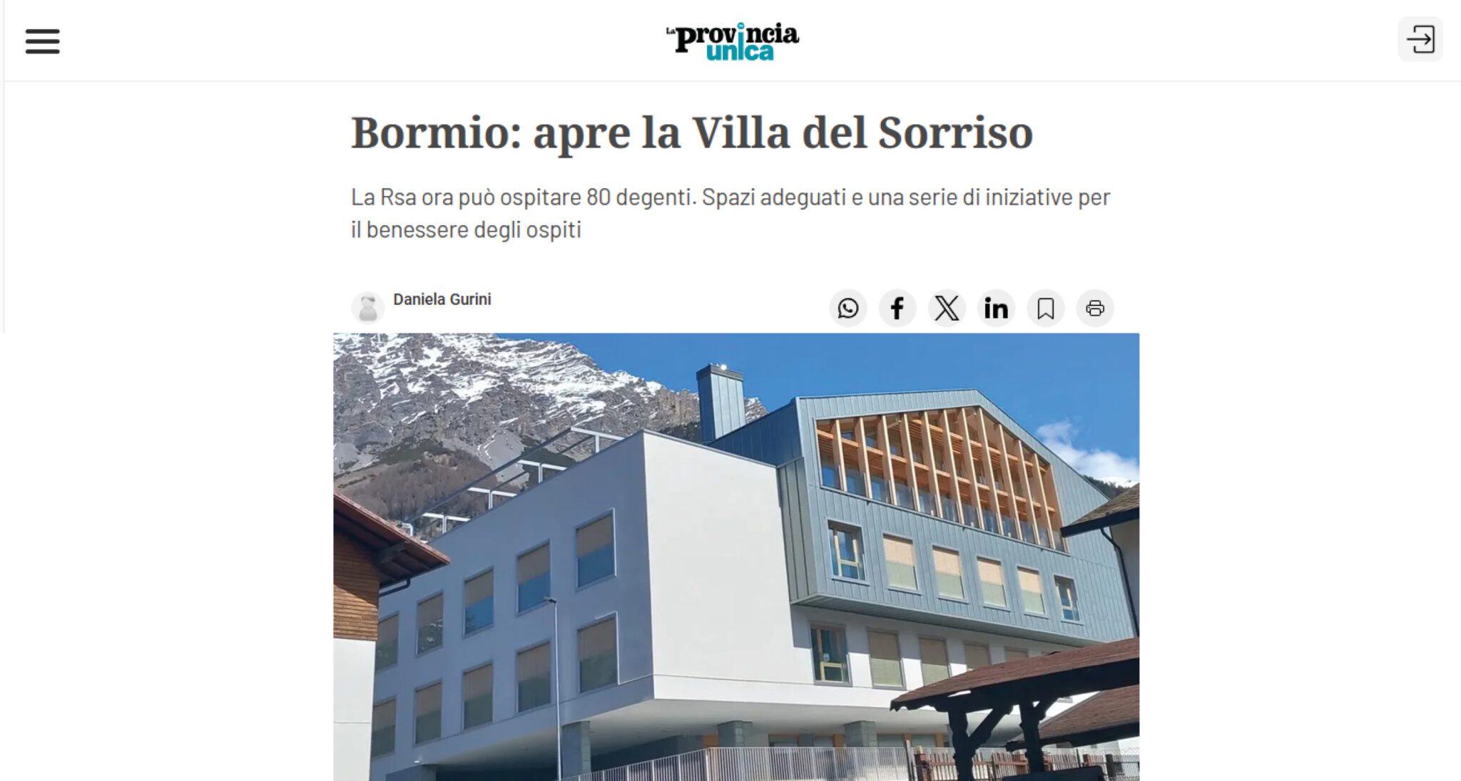 Inaugurazione a Bormio: la nuova RSA “Villa del Sorriso”