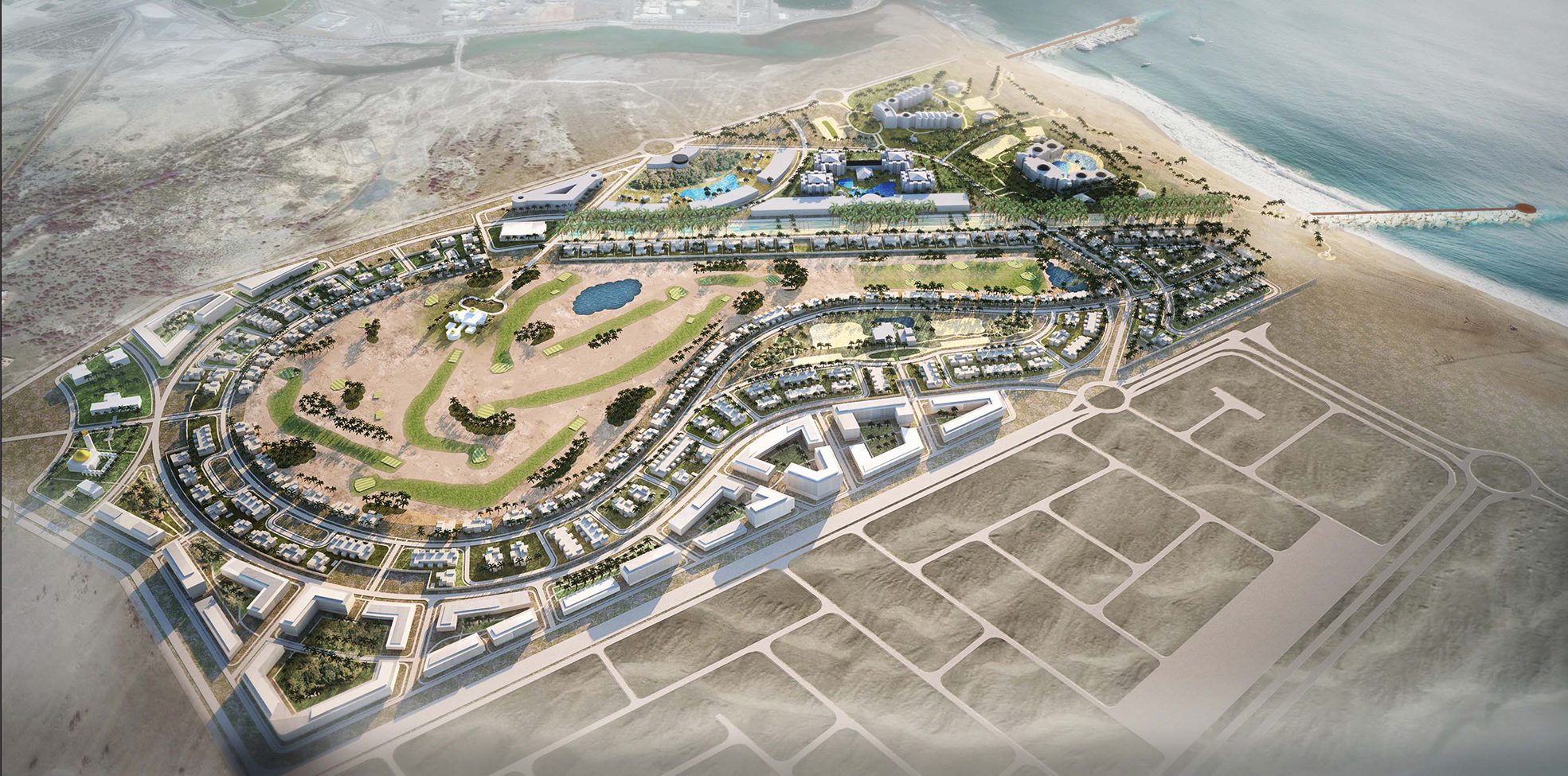 Mixed use development with hotels, residential area, park and golf club at Qurayat